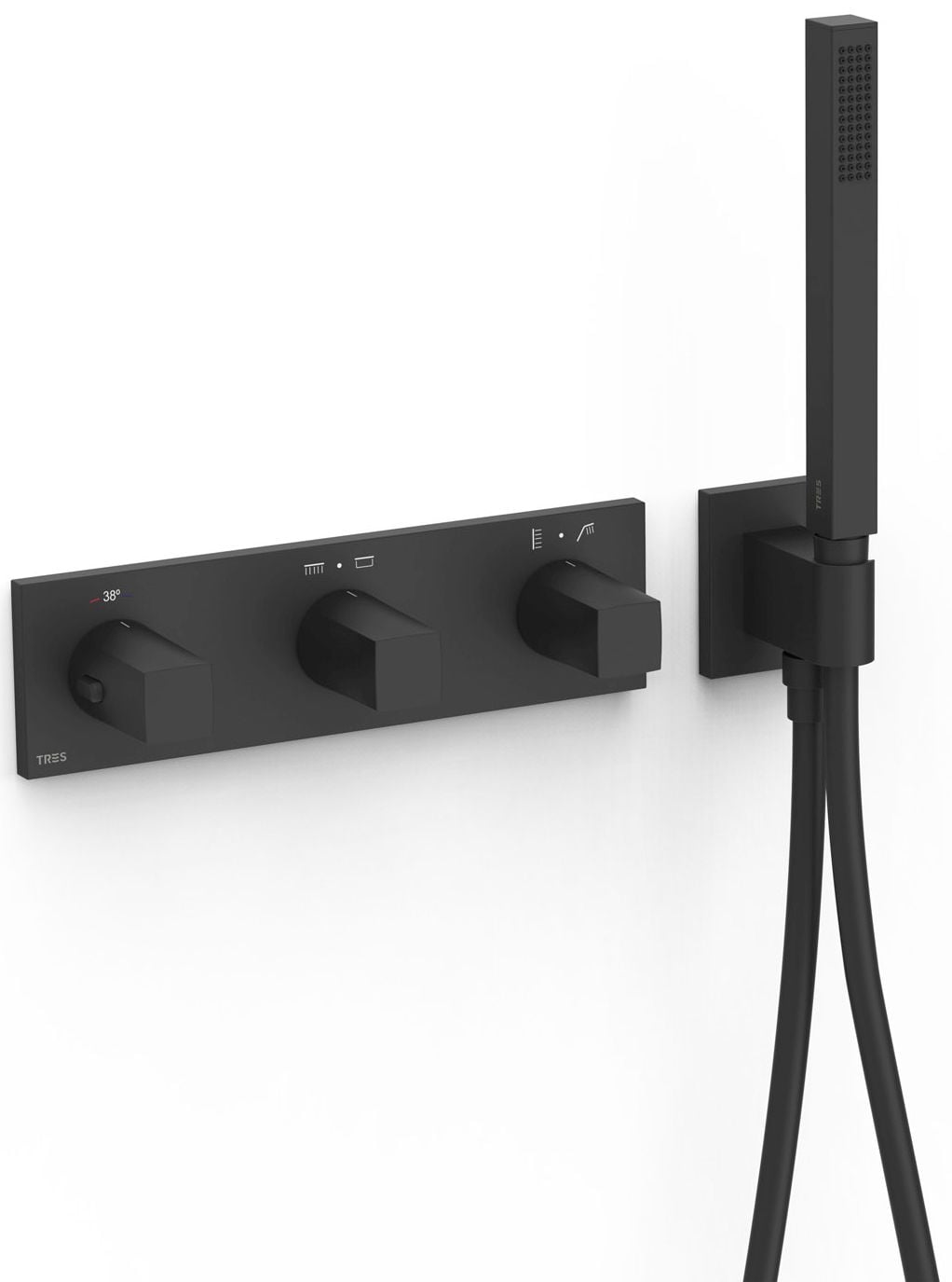 Tres B-System rubinetto per vasca e doccia da incasso con termostato nero 30725401NM