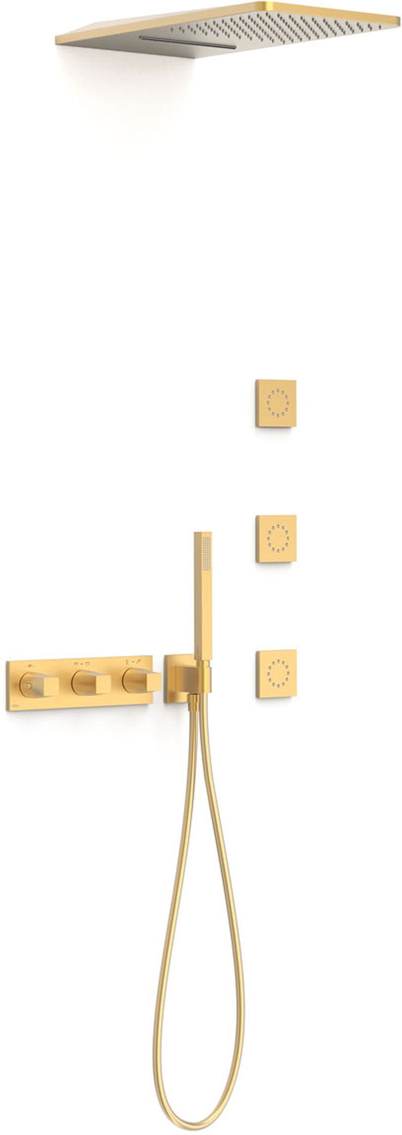 Tres B-System set doccia da incasso con termostato con soffione oro 30725405OM