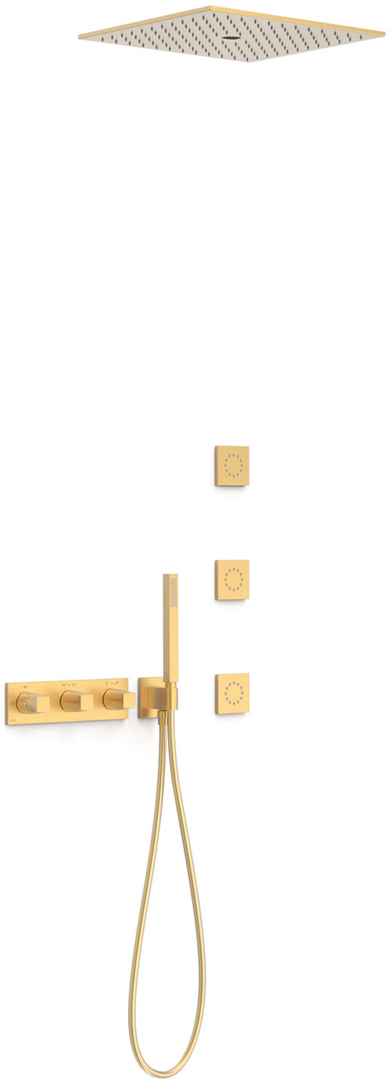 Tres B-System set doccia da incasso con termostato con soffione oro 30725406OM