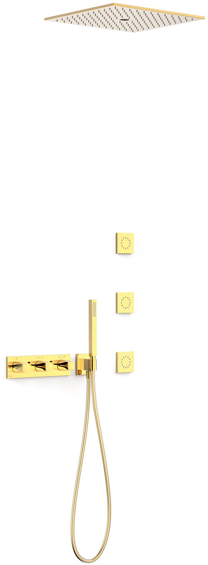 Tres B-System set doccia da incasso con termostato con soffione oro 30725406OR