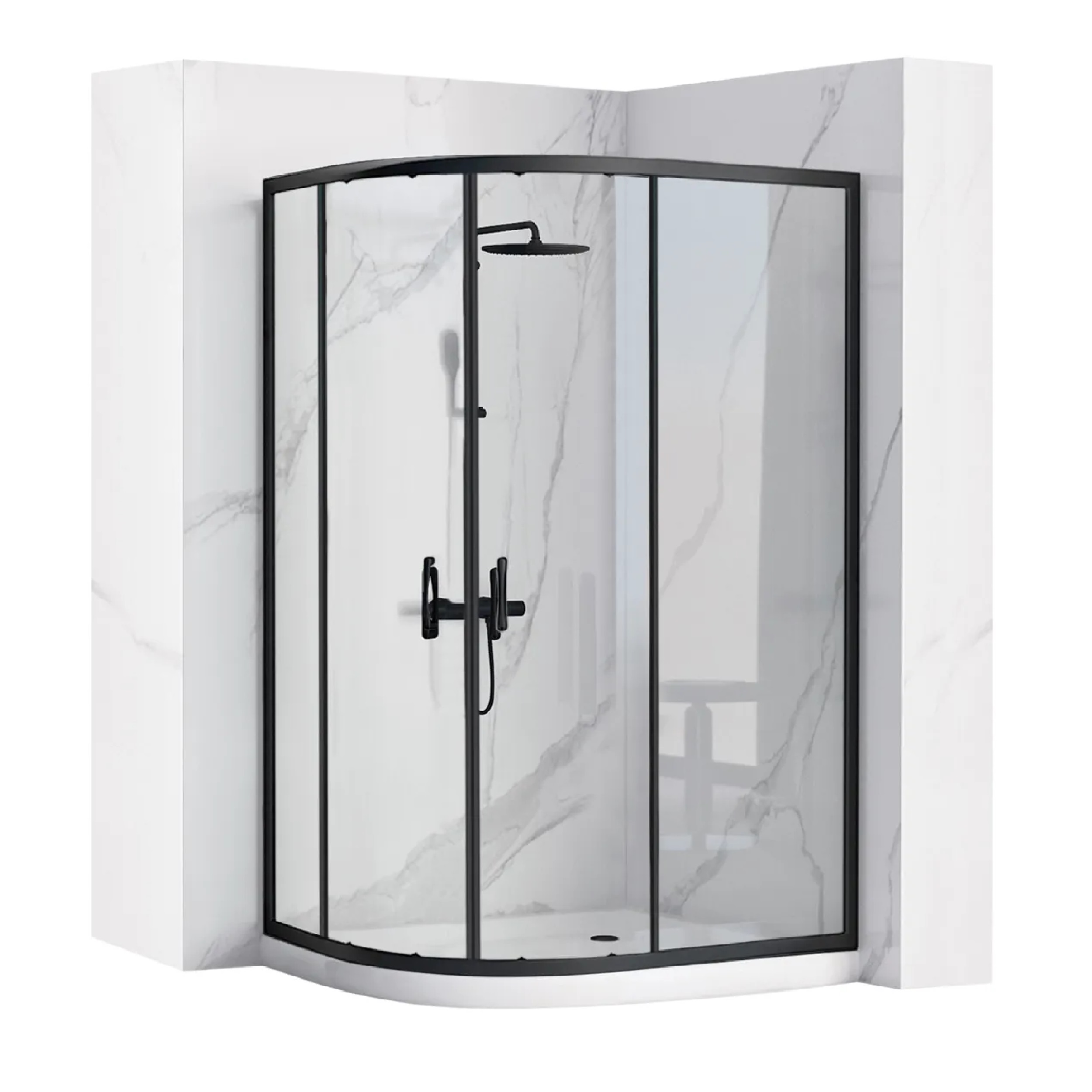 Rea Look box doccia 80x80 cm semicircolare nero semiopaca/vetro trasparente REA-K7902
