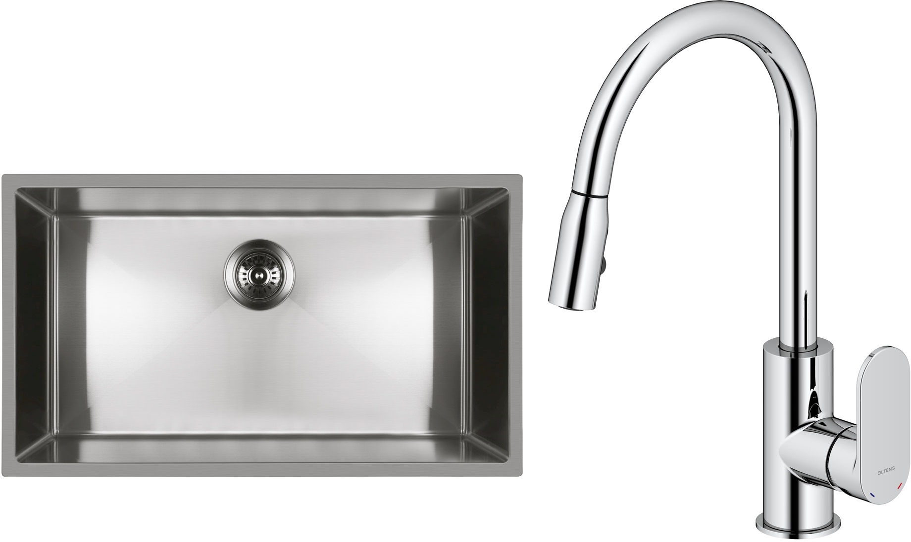 Set lavello in acciaio Oltens Stalvask 71102100, rubinetto da cucina Oltens Lista 35202100