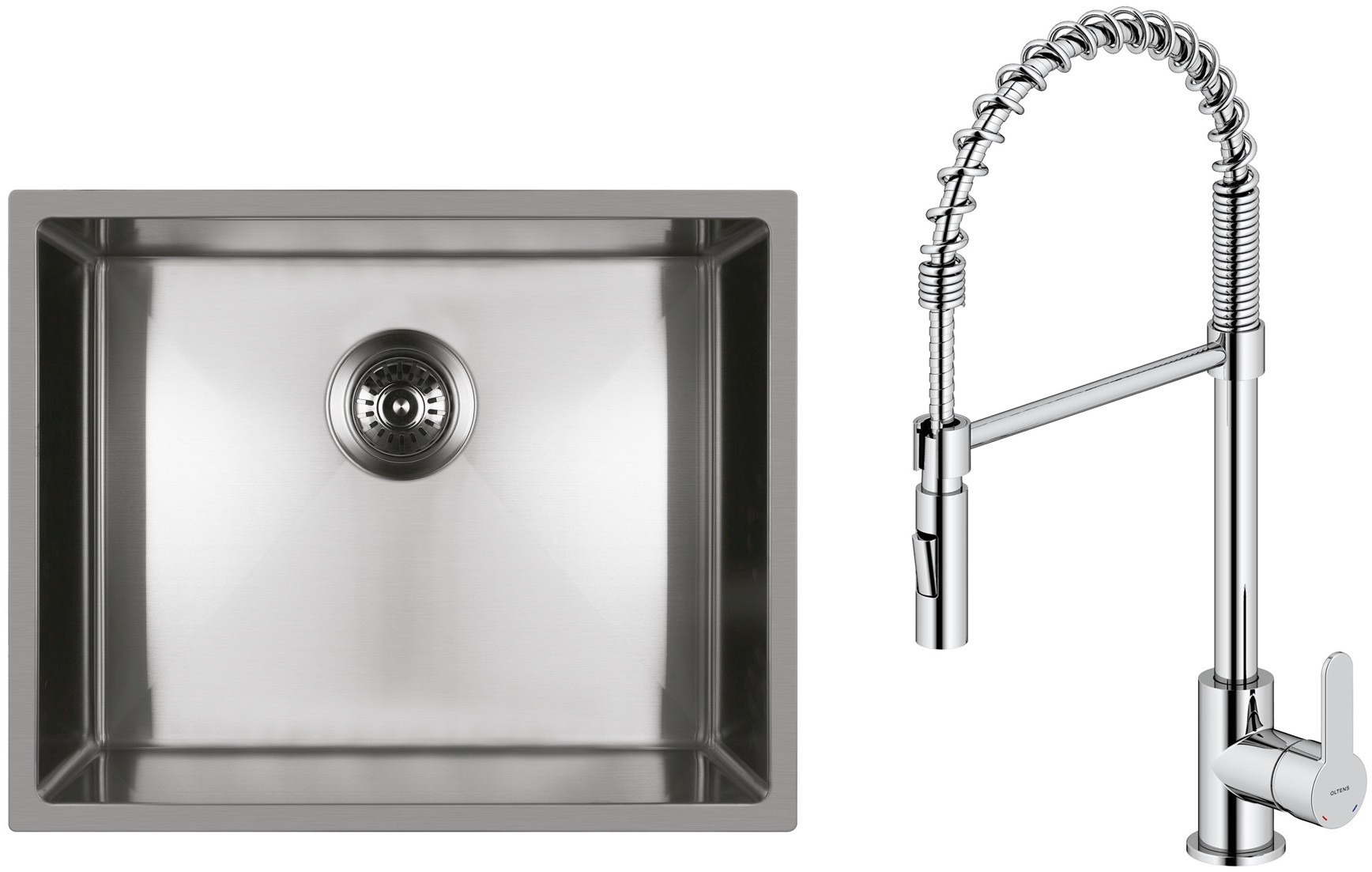 Set lavello in acciaio Oltens Stalvask 71101100, rubinetto da cucina Oltens Duf 35203100