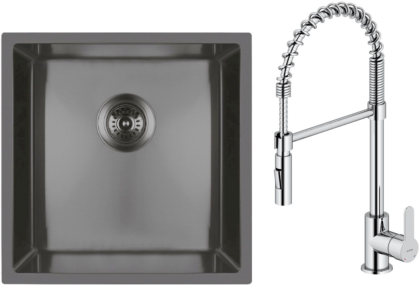 Set lavello in acciaio Oltens Stalvask 71100300, rubinetto da cucina Oltens Duf 35203100