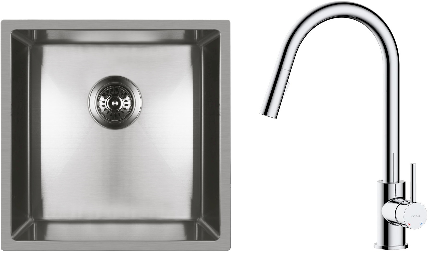 Set lavello in acciaio Oltens Stalvask 71100100, rubinetto da cucina Oltens Litla 35204100