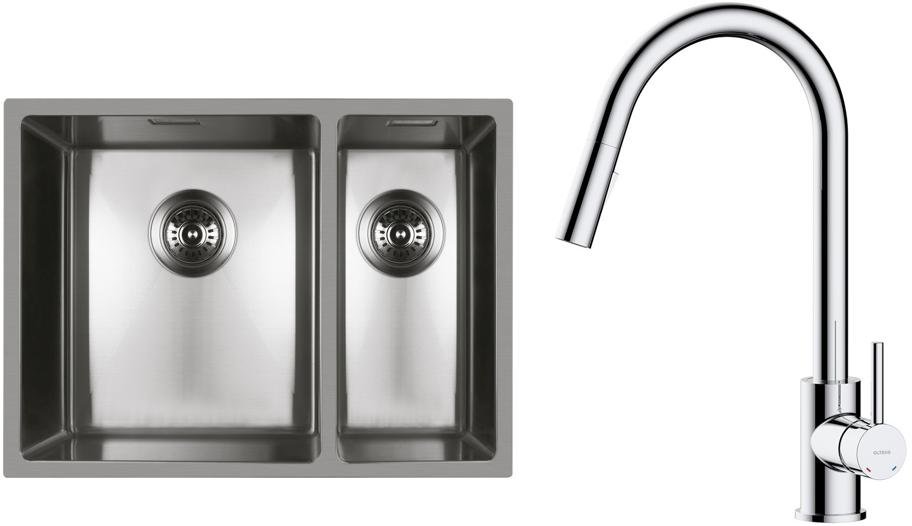 Set lavello in acciaio Oltens Stalvask 71200100, rubinetto da cucina Oltens Litla 35204100