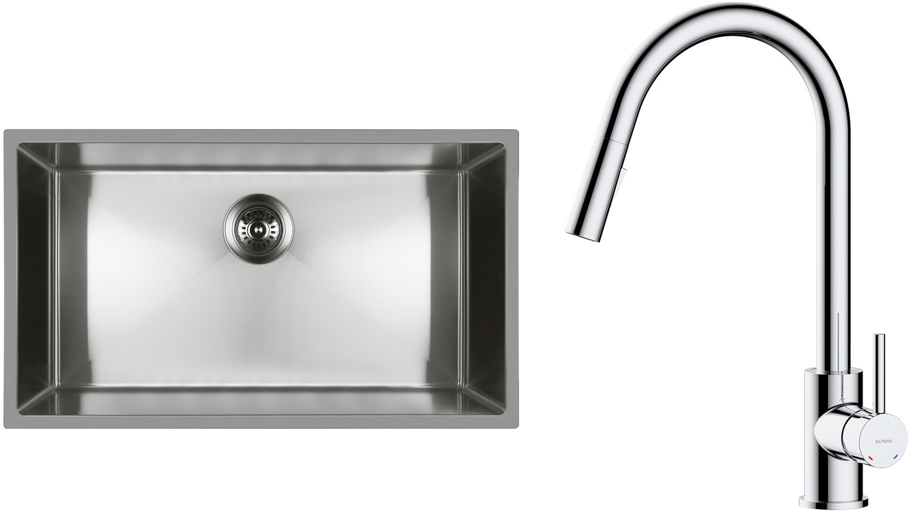 Set lavello in acciaio Oltens Stalvask 71102100, rubinetto da cucina Oltens Litla 35204100