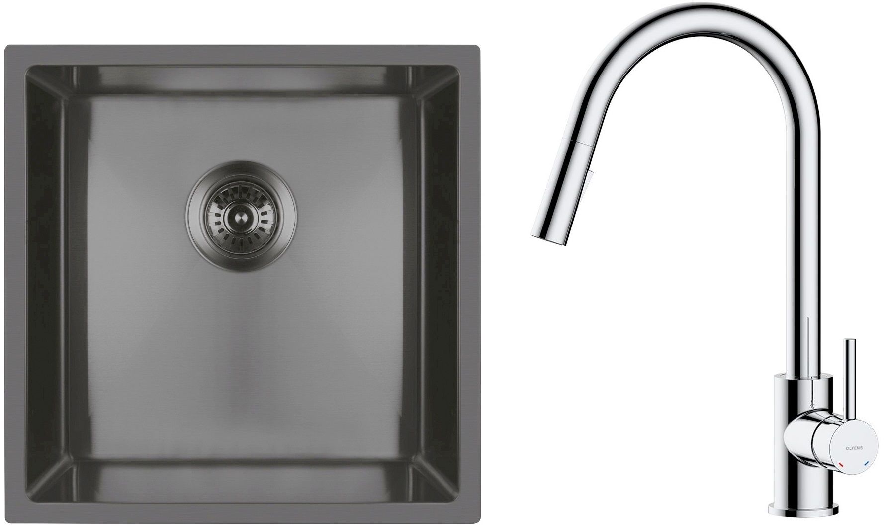 Set lavello in acciaio Oltens Stalvask 71100300, rubinetto da cucina Oltens Litla 35204100