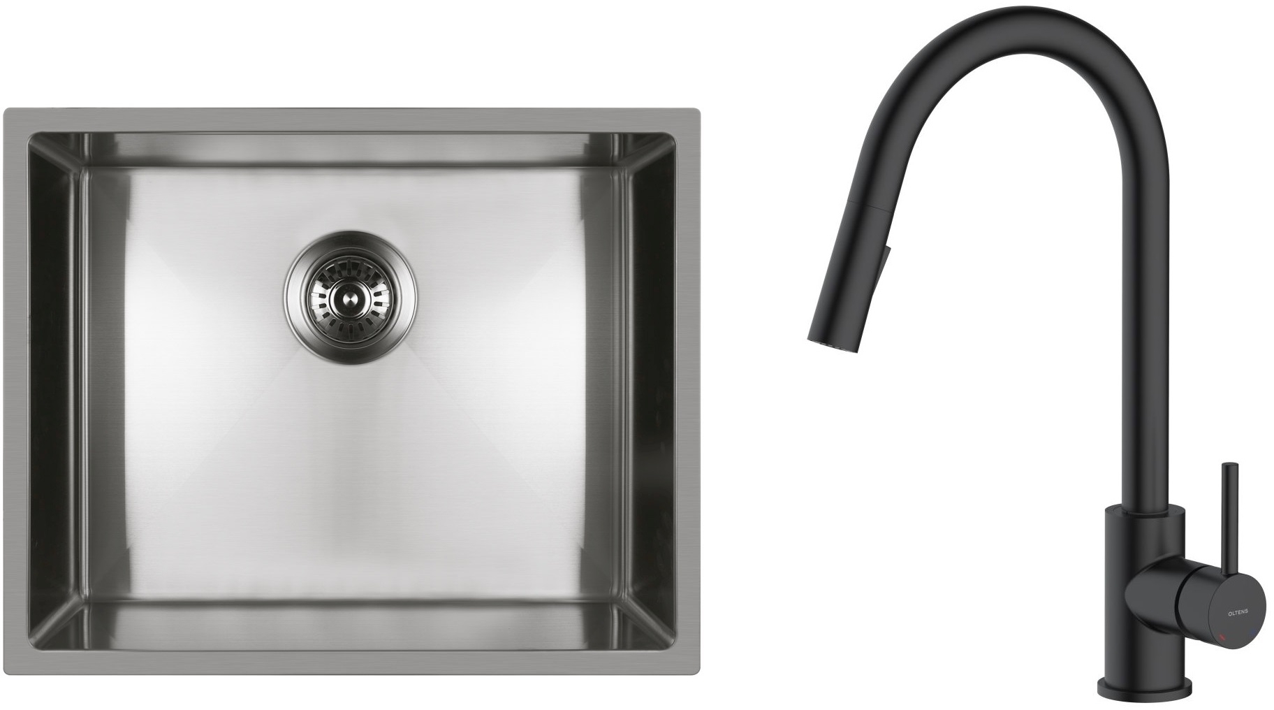 Set lavello in acciaio Oltens Stalvask 71101100, rubinetto da cucina Oltens Litla 35204300