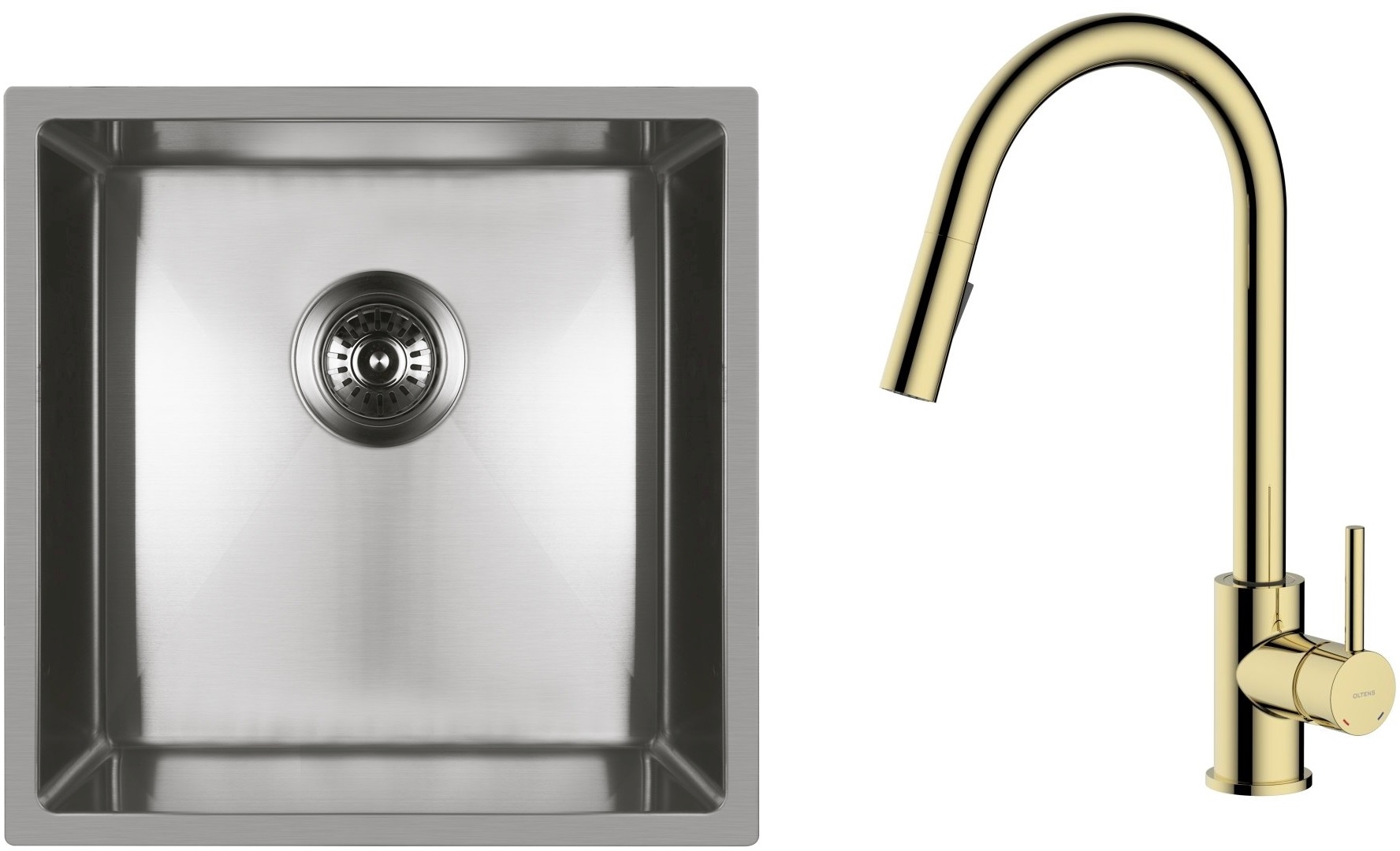 Set lavello in acciaio Oltens Stalvask 71100100, rubinetto da cucina Oltens Litla 35204800