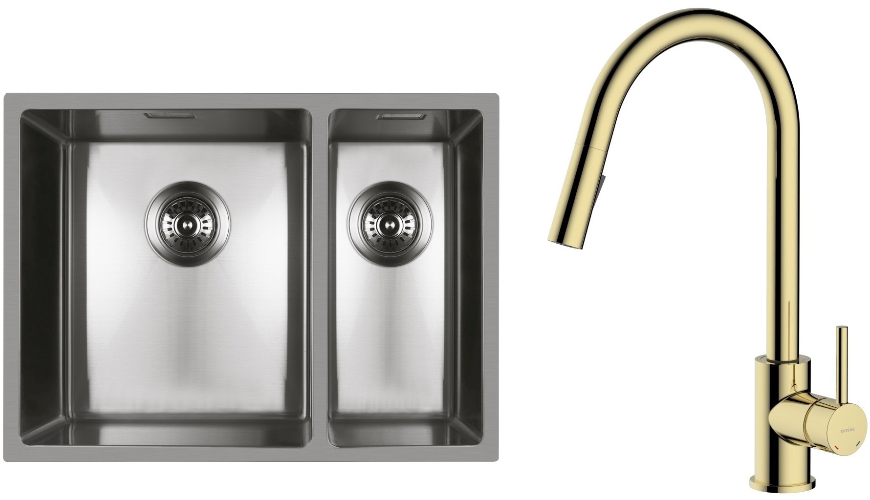 Set lavello in acciaio Oltens Stalvask 71200100, rubinetto da cucina Oltens Litla 35204800