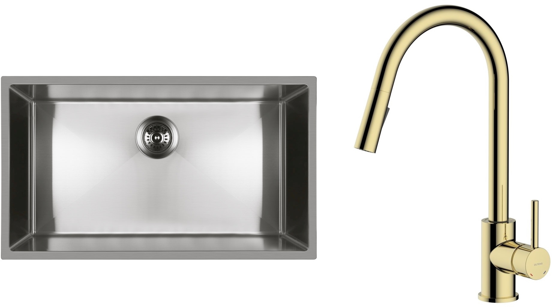 Set lavello in acciaio Oltens Stalvask 71102100, rubinetto da cucina Oltens Litla 35204800