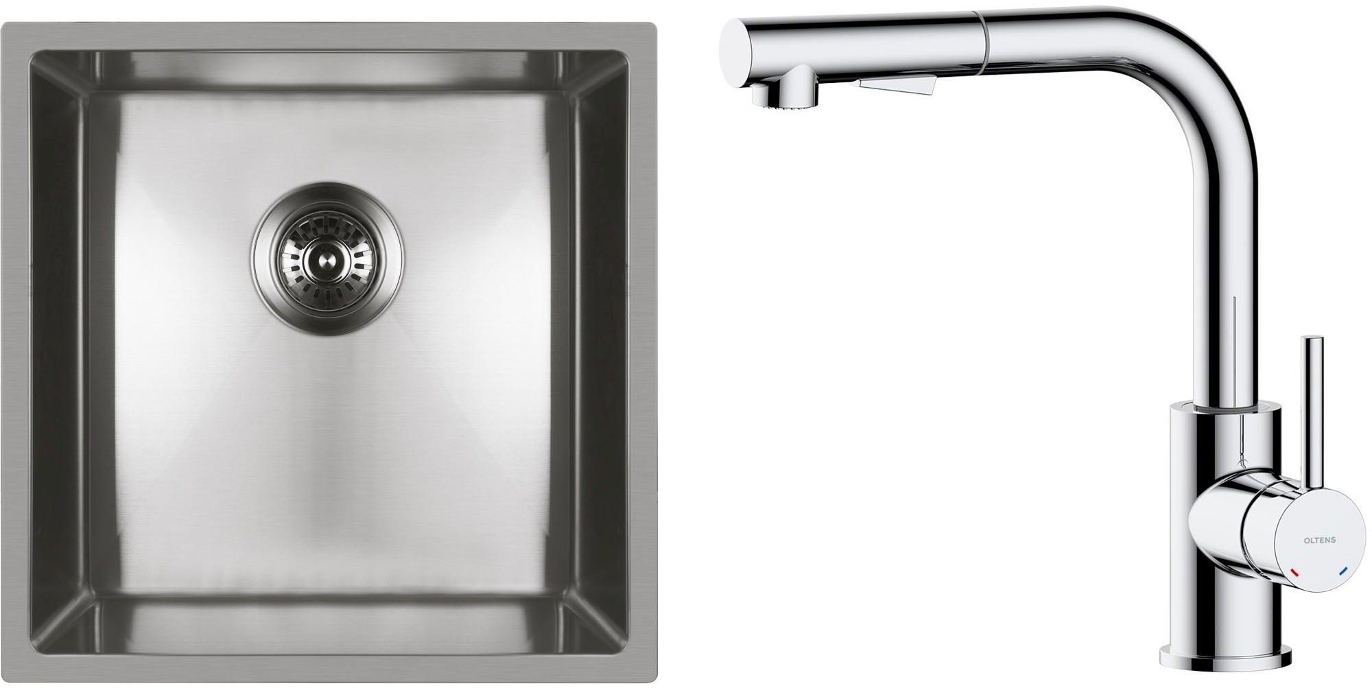 Set lavello in acciaio Oltens Stalvask 71100100, rubinetto da cucina Oltens Myvat 35205100