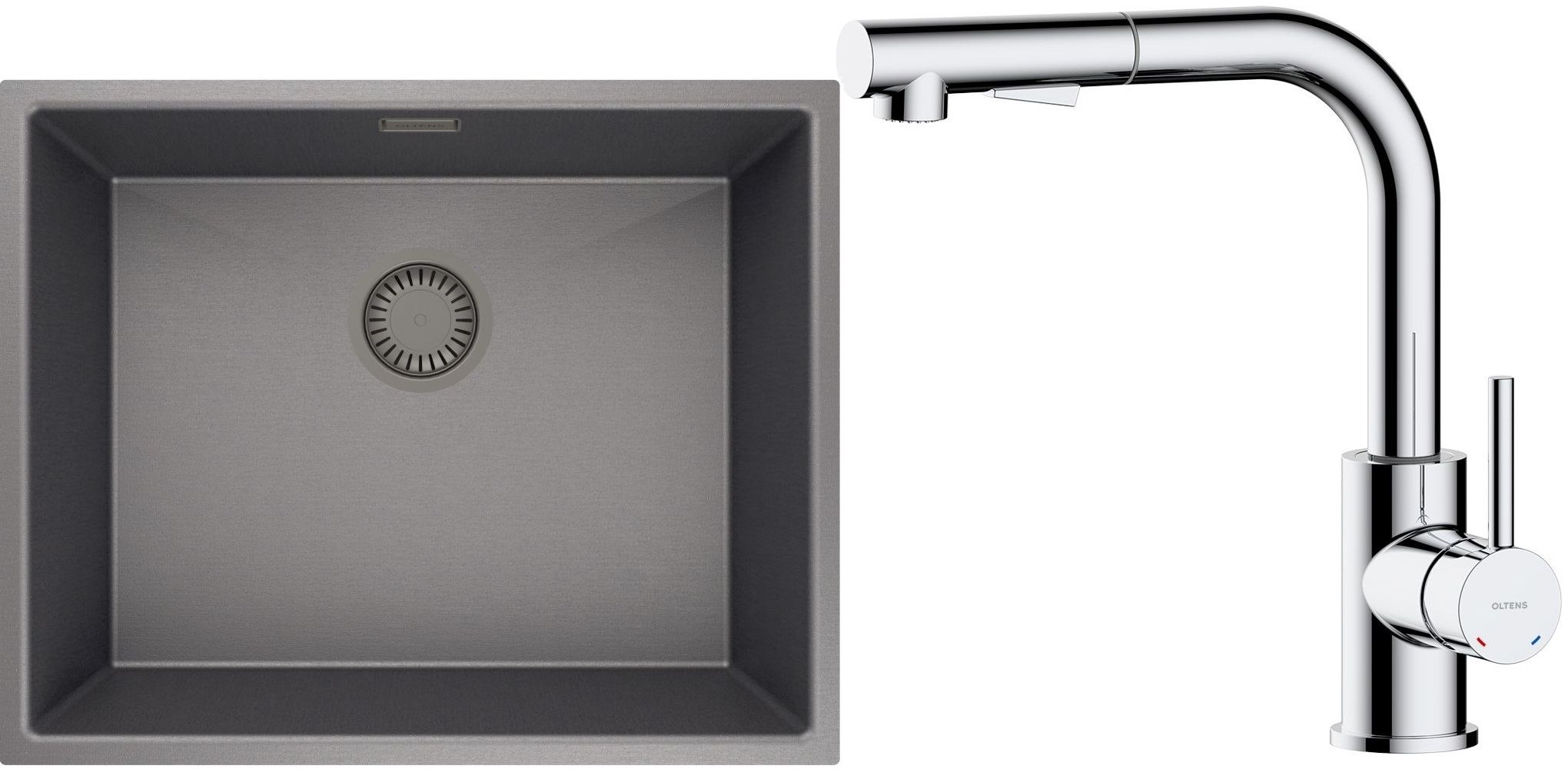 Set lavello in acciaio Oltens Stalvask 71101300, rubinetto da cucina Oltens Myvat 35205100