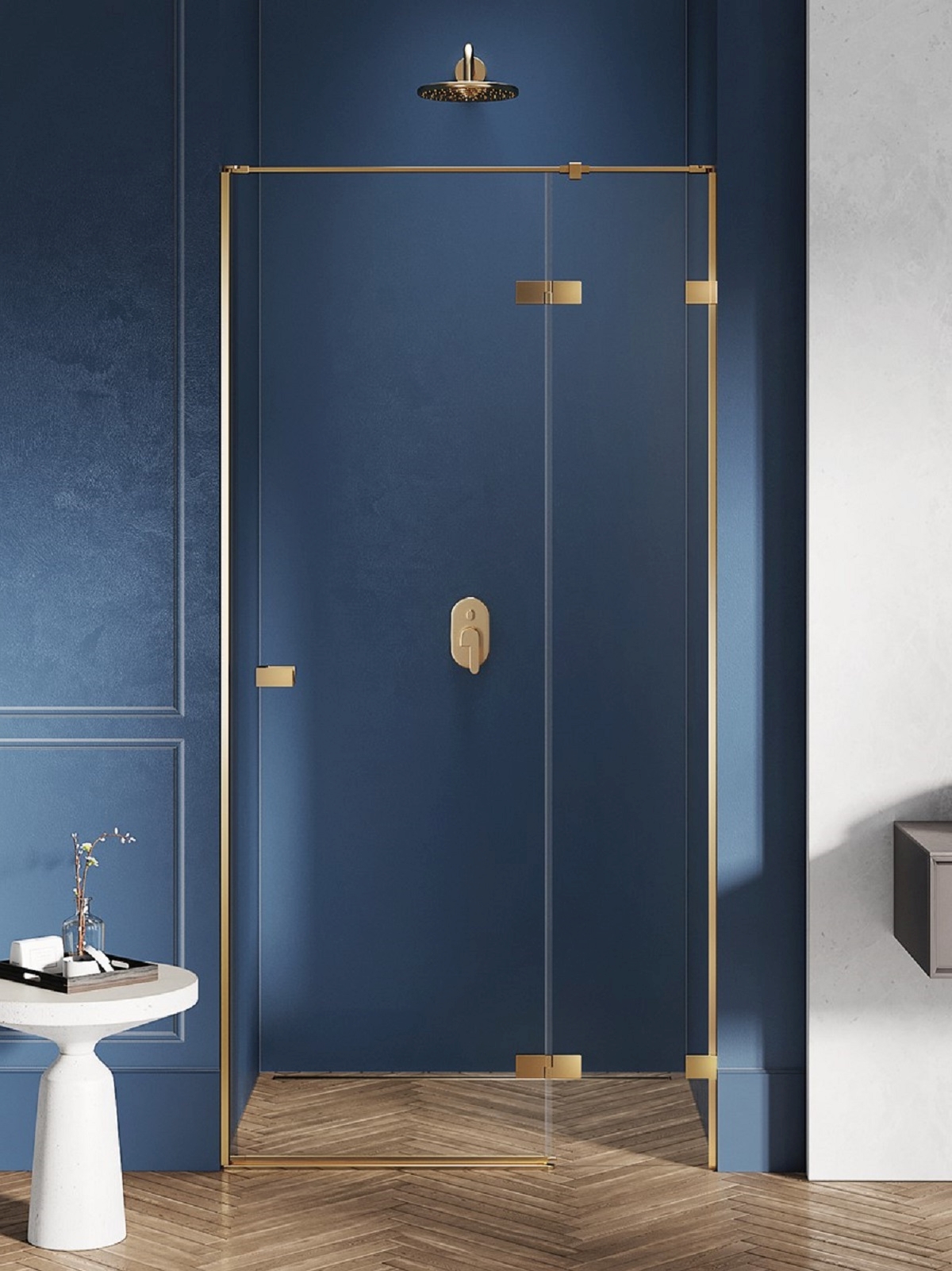 New Trendy Avexa Gold Brushed porta doccia 140 cm a battente oro spazzolata/vetro trasparente EXK-1727