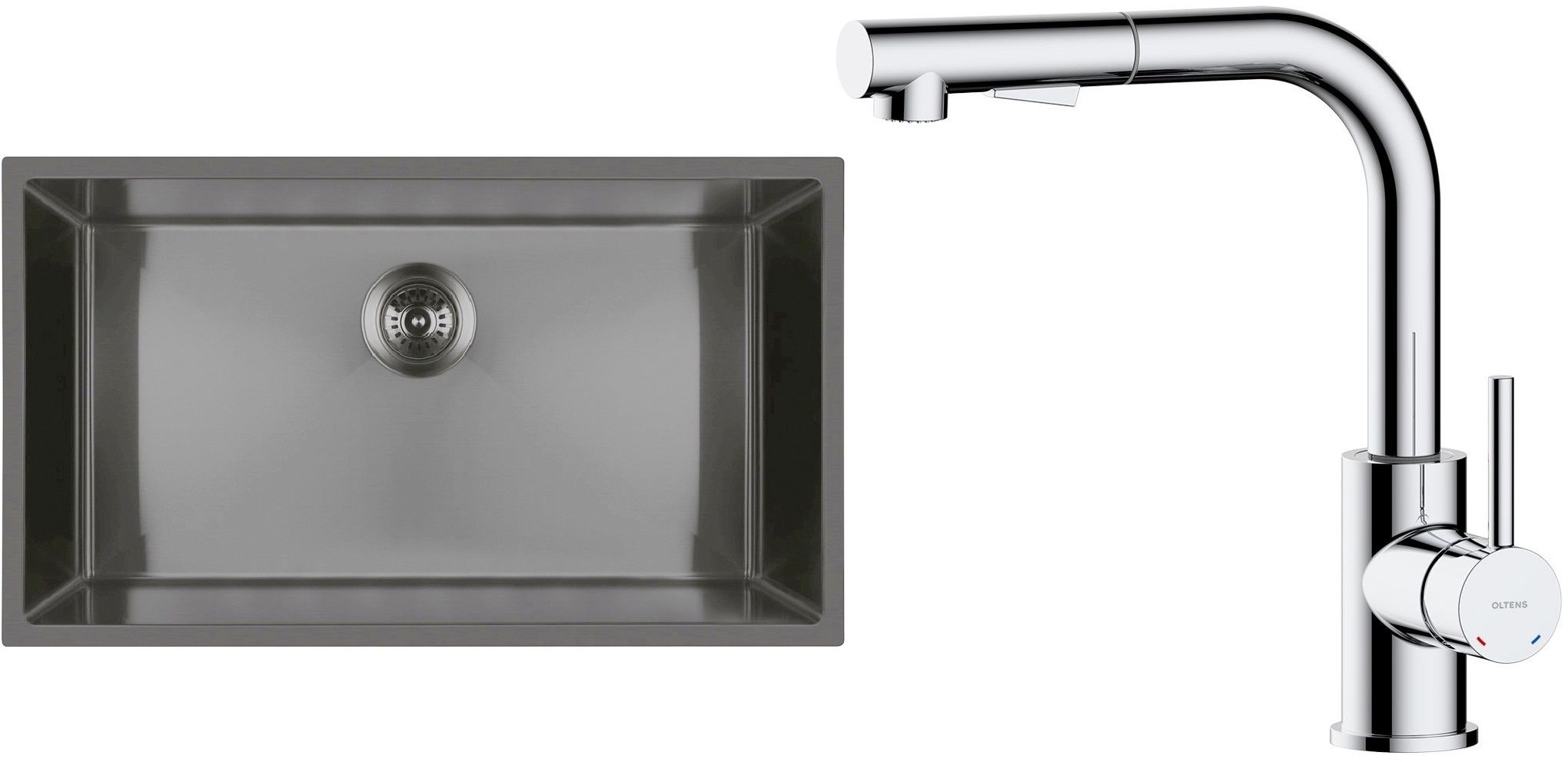 Set lavello in acciaio Oltens Stalvask 71102300, rubinetto da cucina Oltens Myvat 35205100