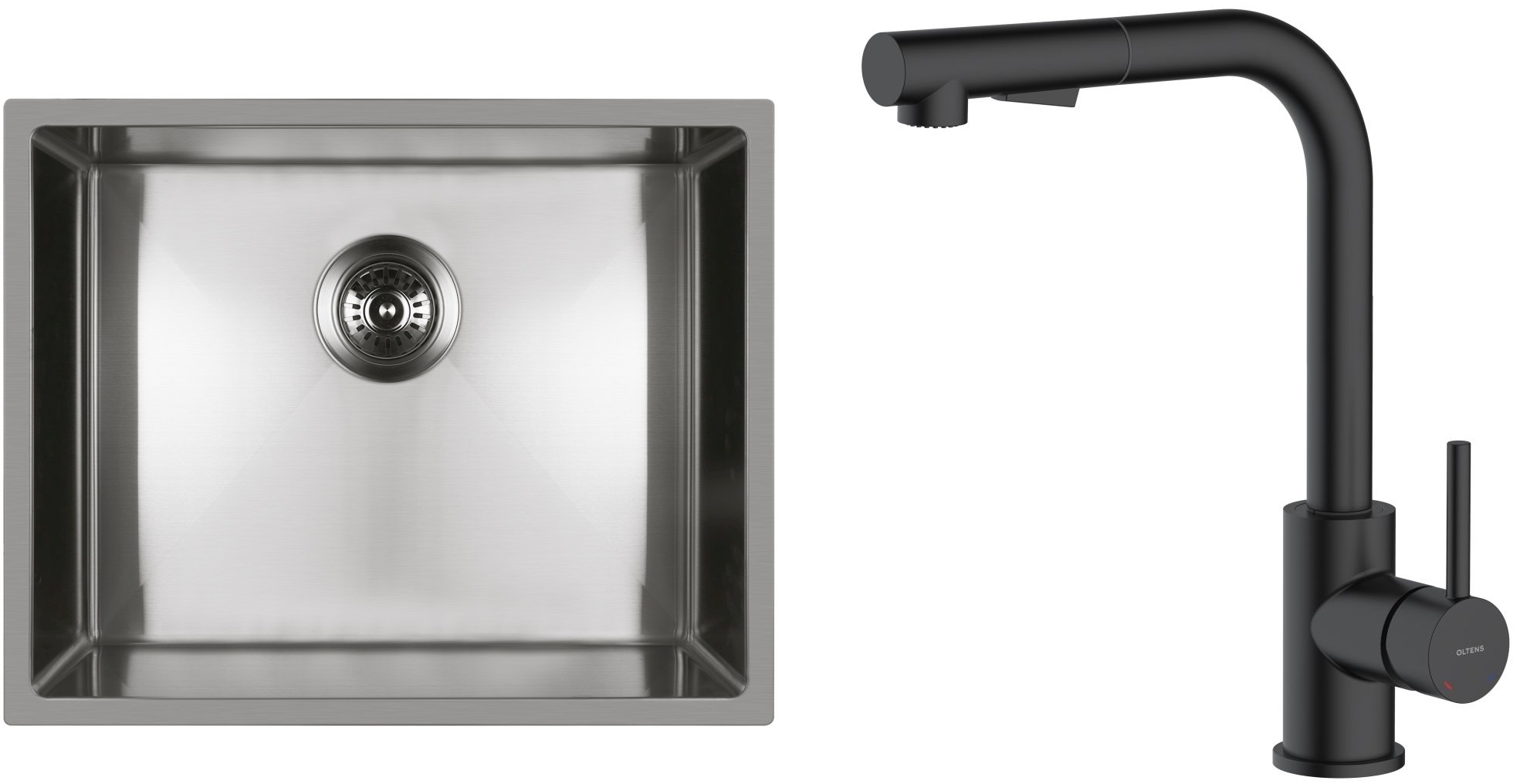 Set lavello in acciaio Oltens Stalvask 71101100, rubinetto da cucina Oltens Myvat 35205300