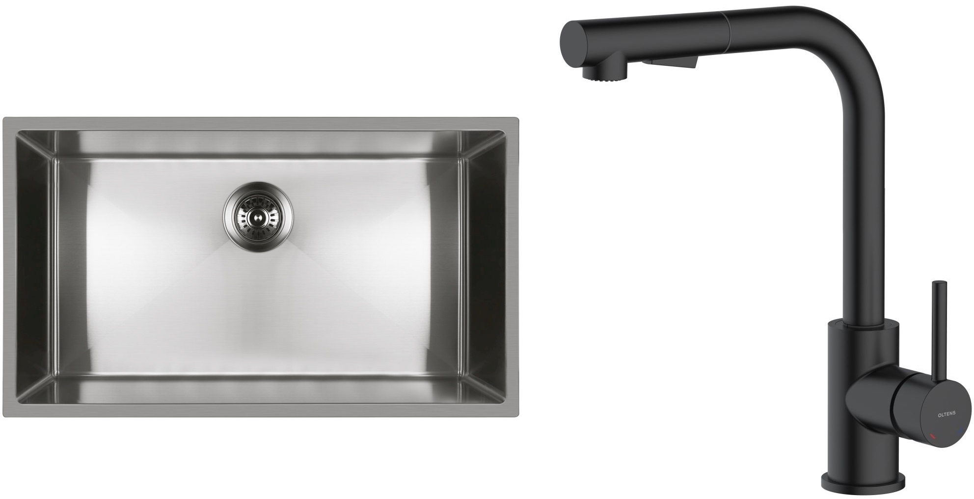 Set lavello in acciaio Oltens Stalvask 71102100, rubinetto da cucina Oltens Myvat 35205300