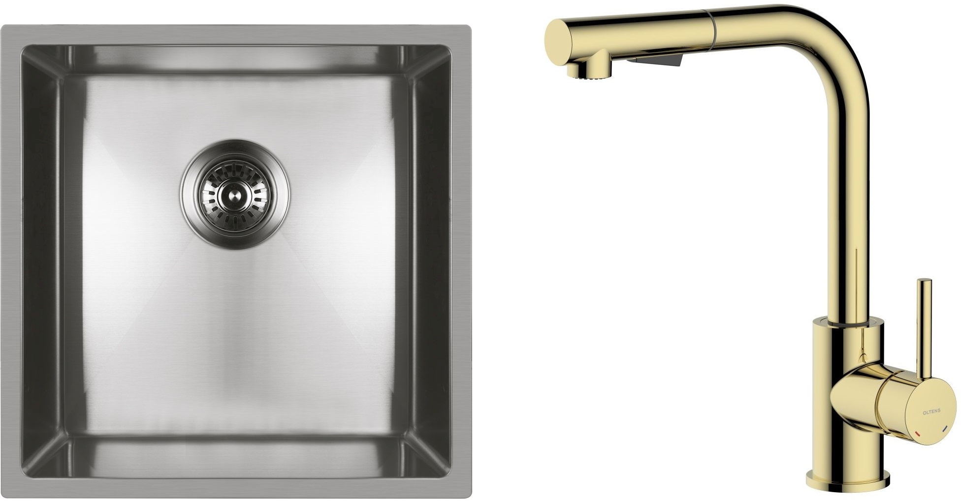 Set rubinetto da cucina Oltens Myvat 35205800, lavello in acciaio Oltens Stalvask 71100100