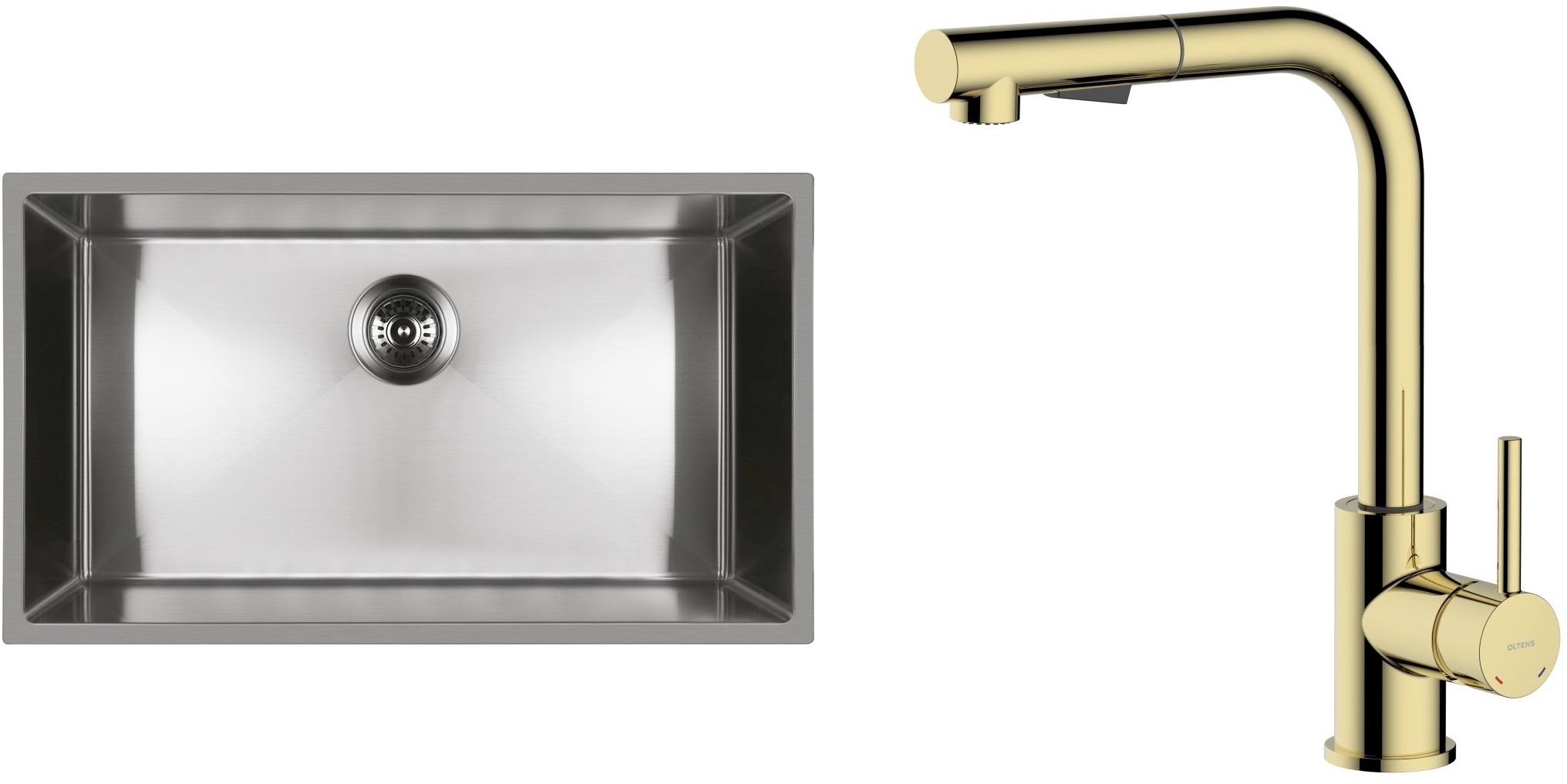 Set lavello in acciaio Oltens Stalvask 71102100, rubinetto da cucina Oltens Myvat 35205800