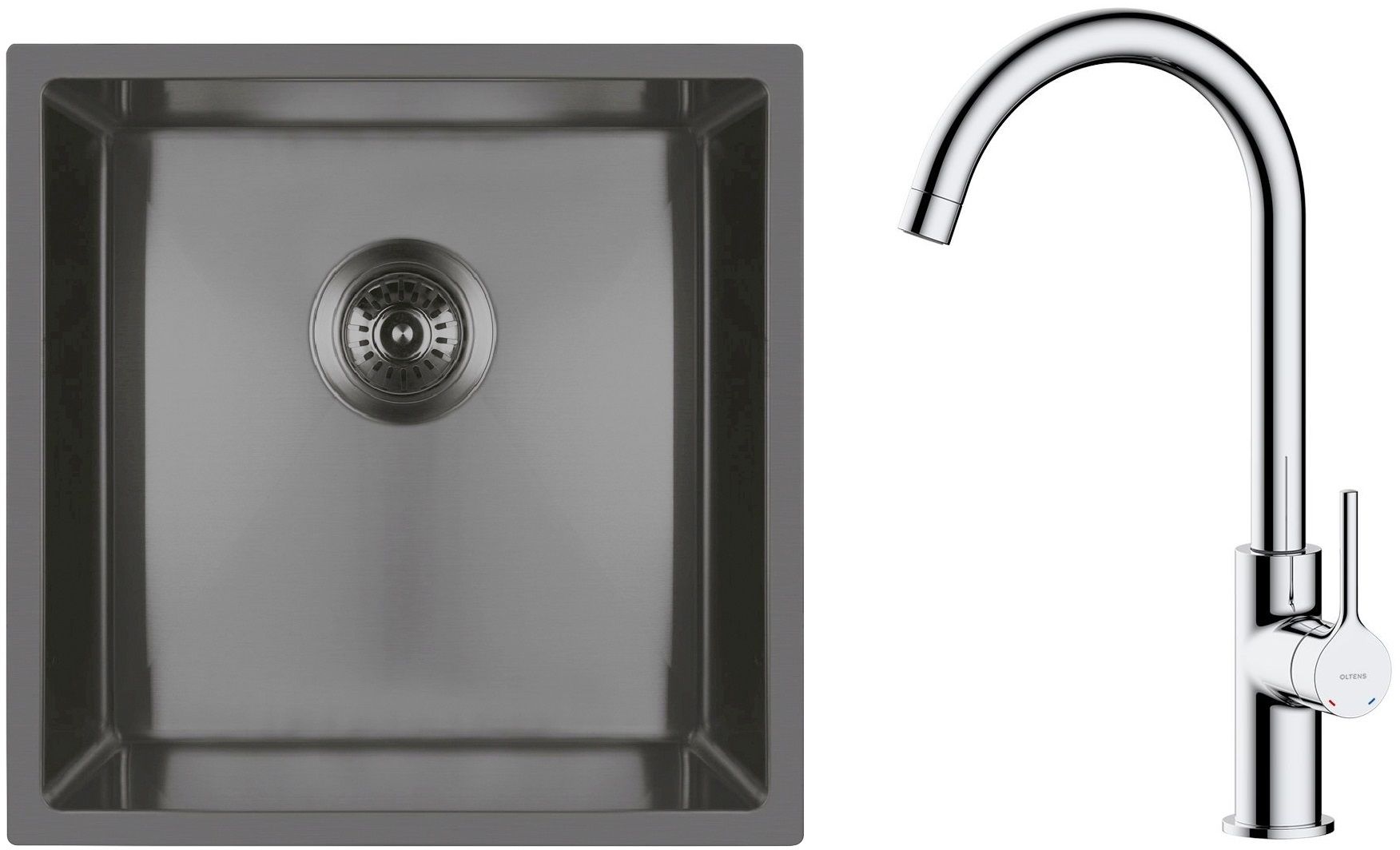 Set lavello in acciaio Oltens Stalvask 71100300, rubinetto da cucina Oltens Skafta 35206100