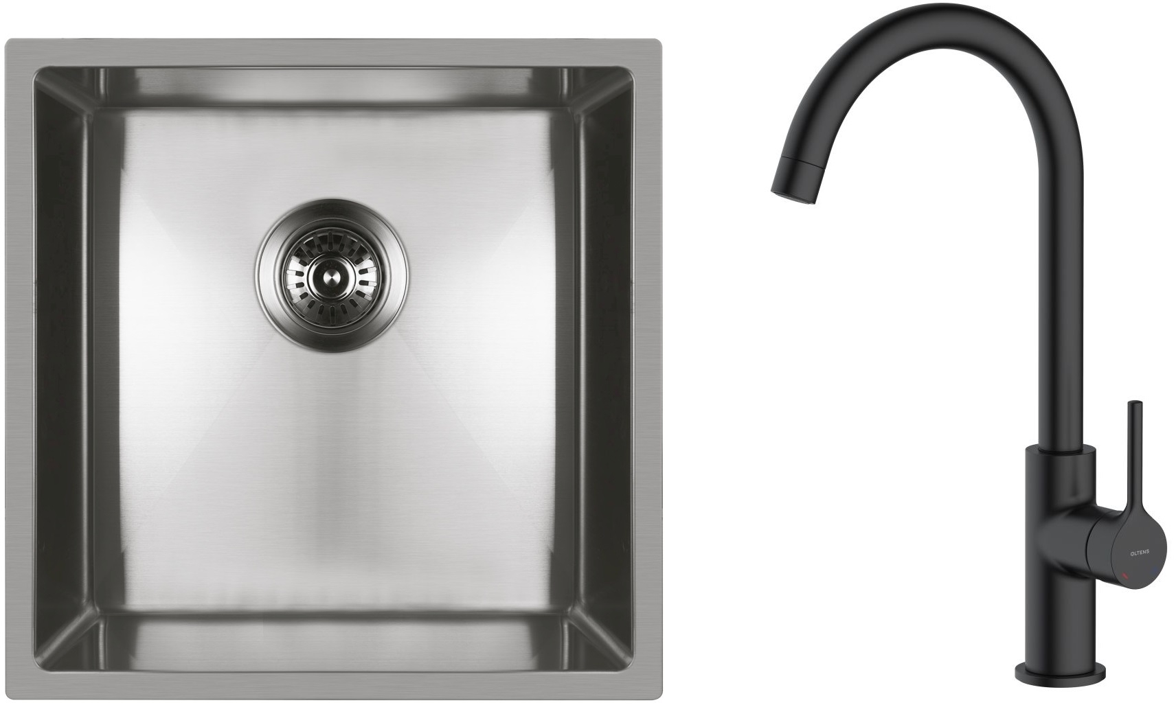 Set lavello in acciaio Oltens Stalvask 71100100, rubinetto da cucina Oltens Skafta 35206300