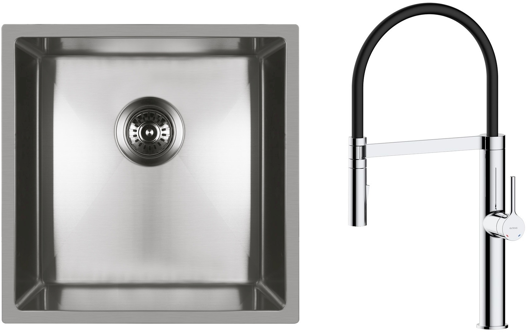 Set lavello in acciaio Oltens Stalvask 71100100, rubinetto da cucina Oltens Borga 35207100
