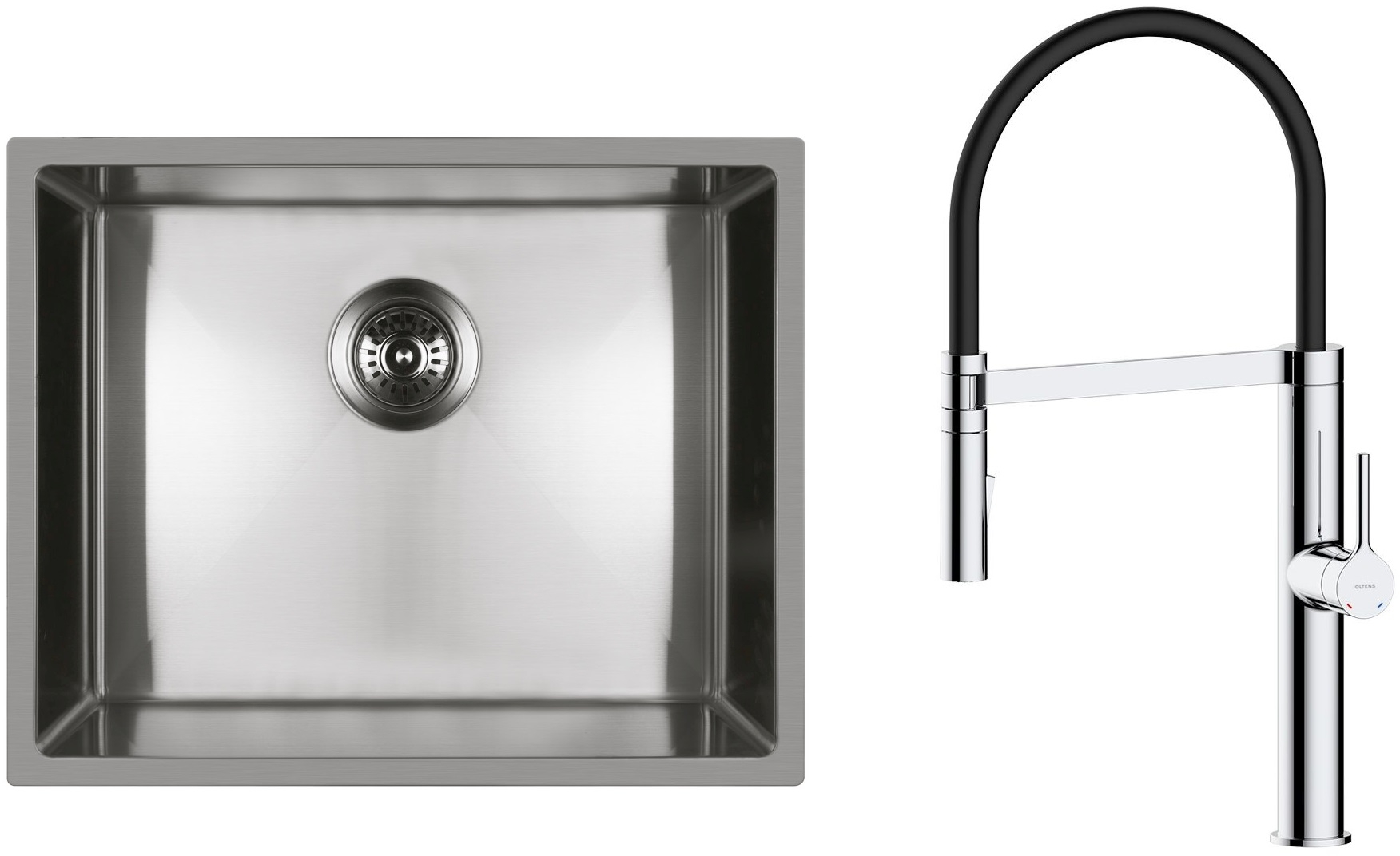 Set lavello in acciaio Oltens Stalvask 71101100, rubinetto da cucina Oltens Borga 35207100