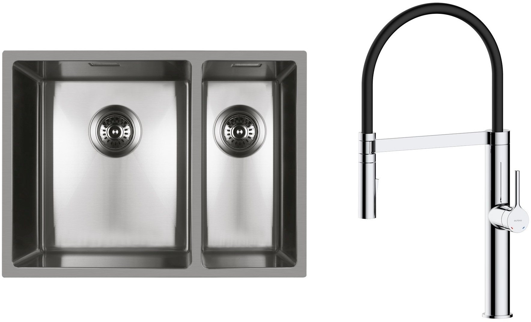 Set lavello in acciaio Oltens Stalvask 71200100, rubinetto da cucina Oltens Borga 35207100