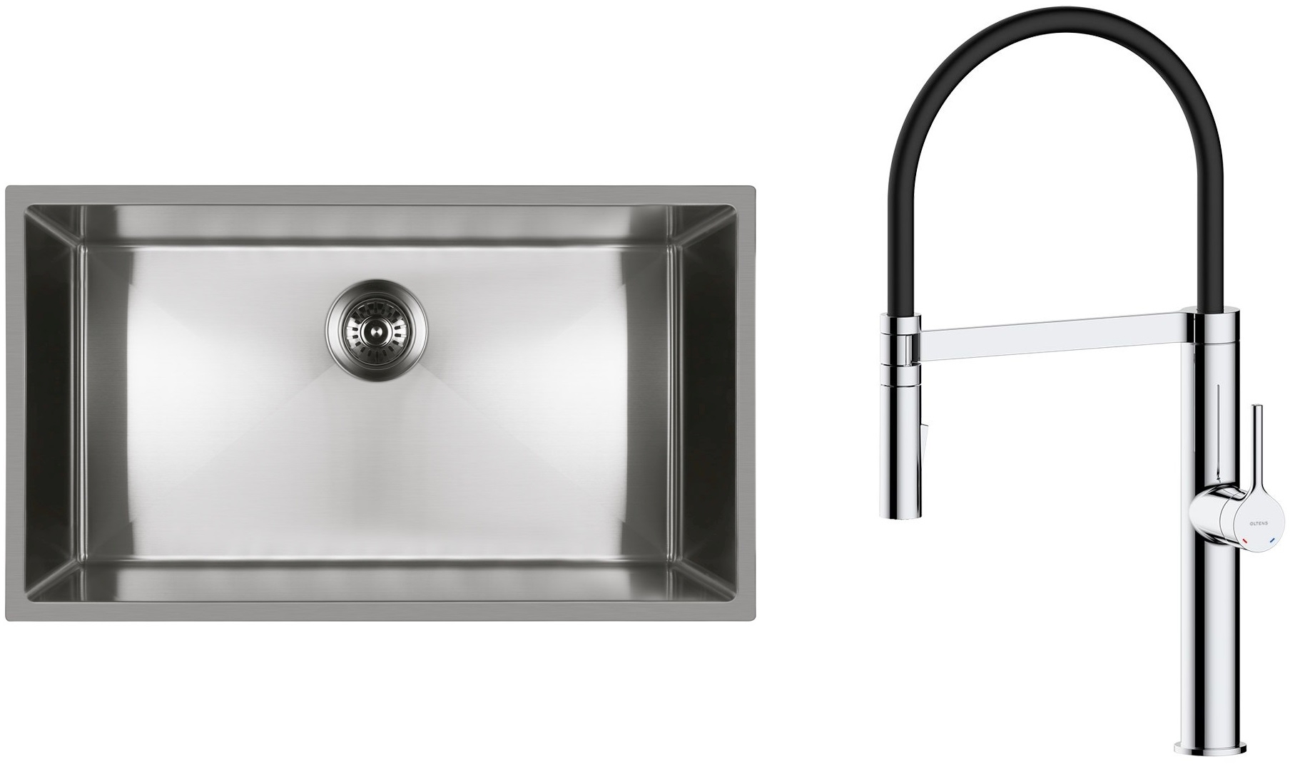 Set lavello in acciaio Oltens Stalvask 71102100, rubinetto da cucina Oltens Borga 35207100