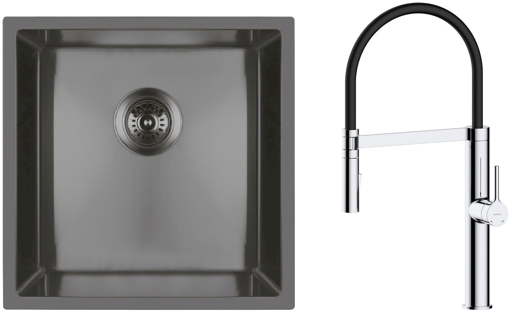 Set lavello in acciaio Oltens Stalvask 71100300, rubinetto da cucina Oltens Borga 35207100