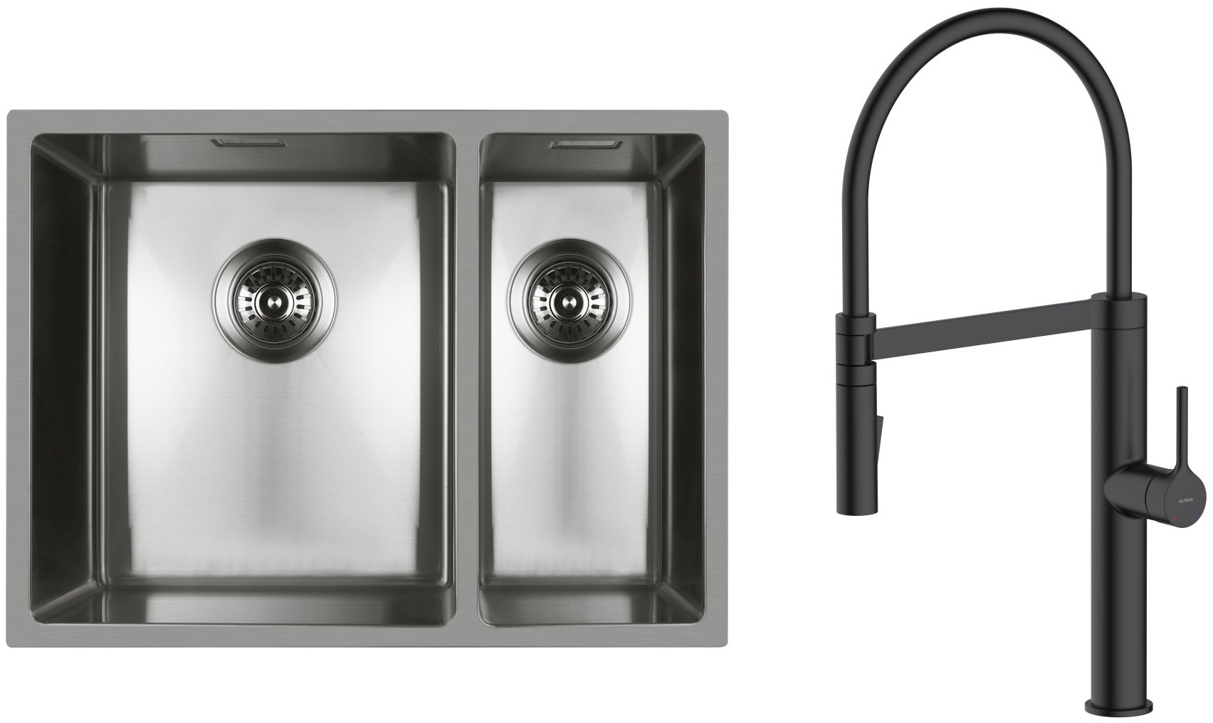 Set lavello in acciaio Oltens Stalvask 71200100, rubinetto da cucina Oltens Borga 35207300