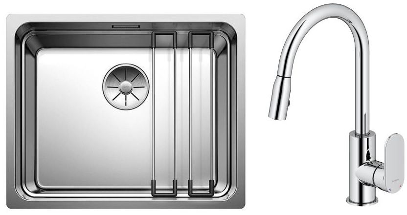 Set lavello in acciaio Blanco Etagon 500-U 521841, rubinetto da cucina Oltens Lista 35202100