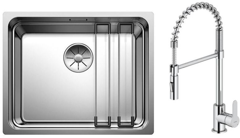 Set lavello in acciaio Blanco Etagon 500-U 521841, rubinetto da cucina Oltens Duf 35203100