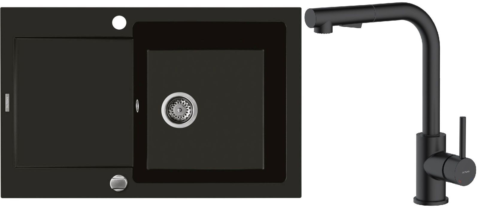 Set rubinetto da cucina Oltens Myvat 35205300, lavello in granito Oltens Gravan 72100300