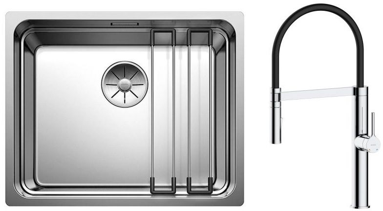 Set lavello in acciaio Blanco Etagon 500-U 521841, rubinetto da cucina Oltens Borga 35207100