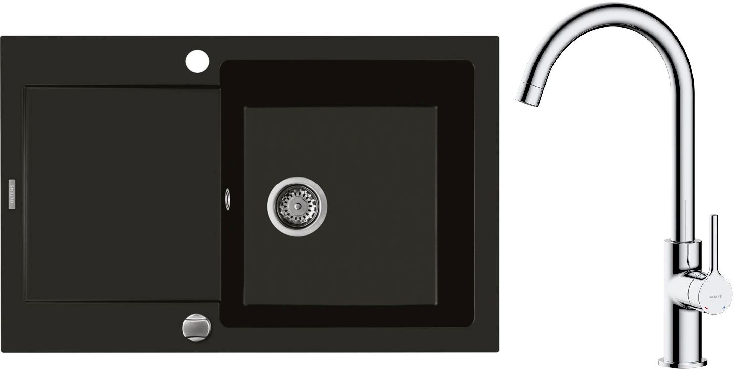 Set lavello in granito Oltens Gravan 72100300, rubinetto da cucina Oltens Skafta 35206100