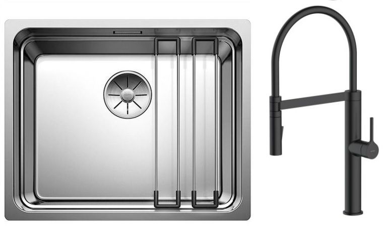 Set lavello in acciaio Blanco Etagon 500-U 521841, rubinetto da cucina Oltens Borga 35207300