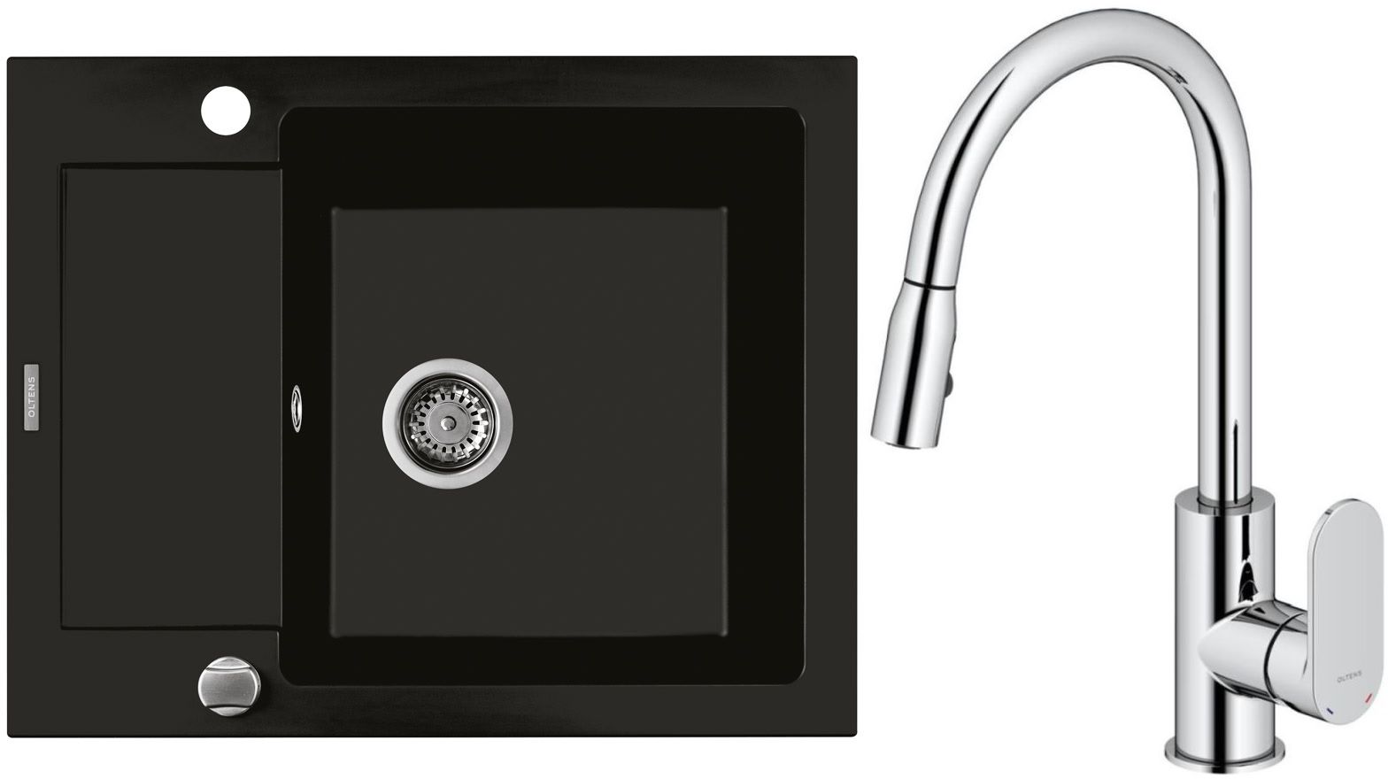 Set lavello in granito Oltens Gravan 72102300, rubinetto da cucina Oltens Lista 35202100