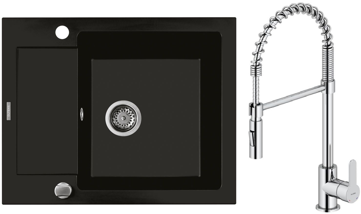 Set rubinetto da cucina Oltens Duf 35203100, lavello in granito Oltens Gravan 72102300