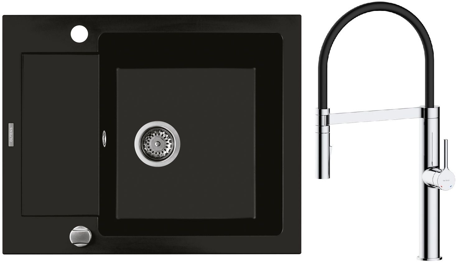 Set rubinetto da cucina Oltens Borga 35207100, lavello in granito Oltens Gravan 72102300