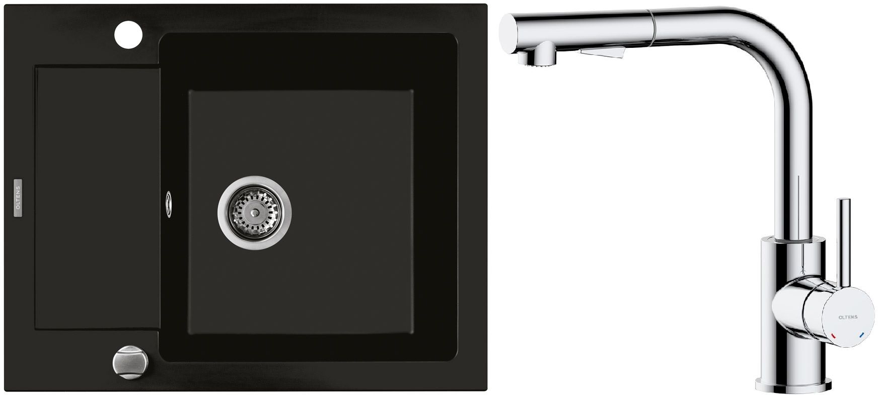 Set lavello in granito Oltens Gravan 72102300, rubinetto da cucina Oltens Myvat 35205100