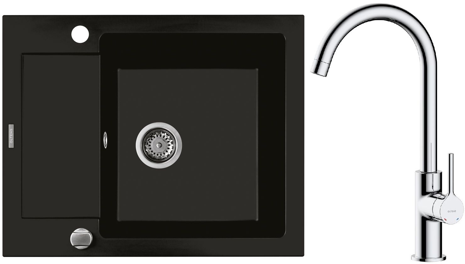 Set lavello in granito Oltens Gravan 72102300, rubinetto da cucina Oltens Skafta 35206100