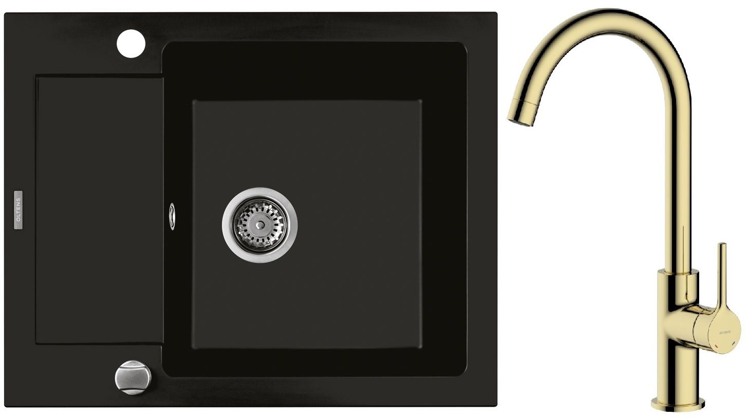 Set lavello in granito Oltens Gravan 72102300, rubinetto da cucina Oltens Skafta 35206800