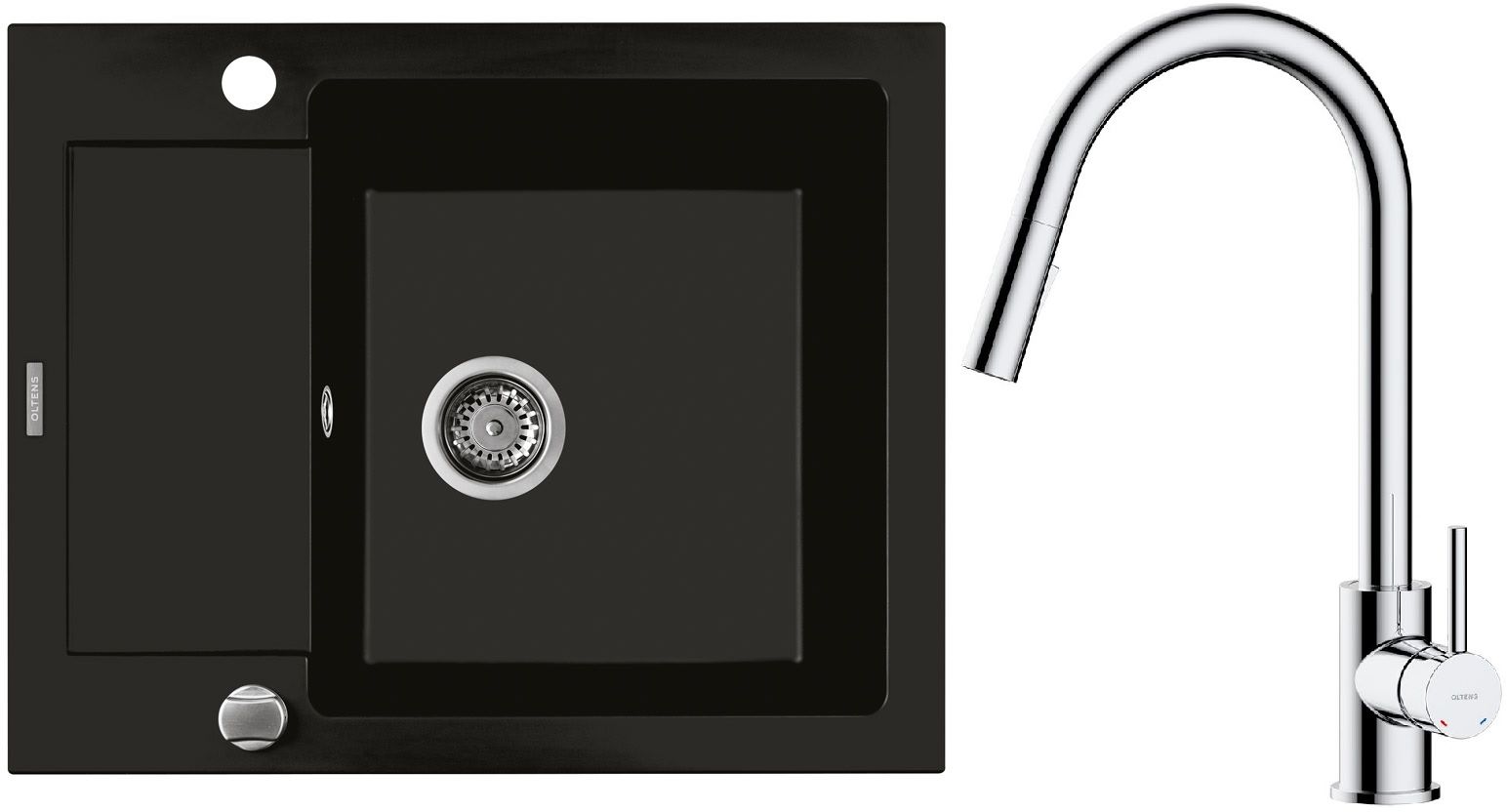Set lavello in granito Oltens Gravan 72102300, rubinetto da cucina Oltens Litla 35204100