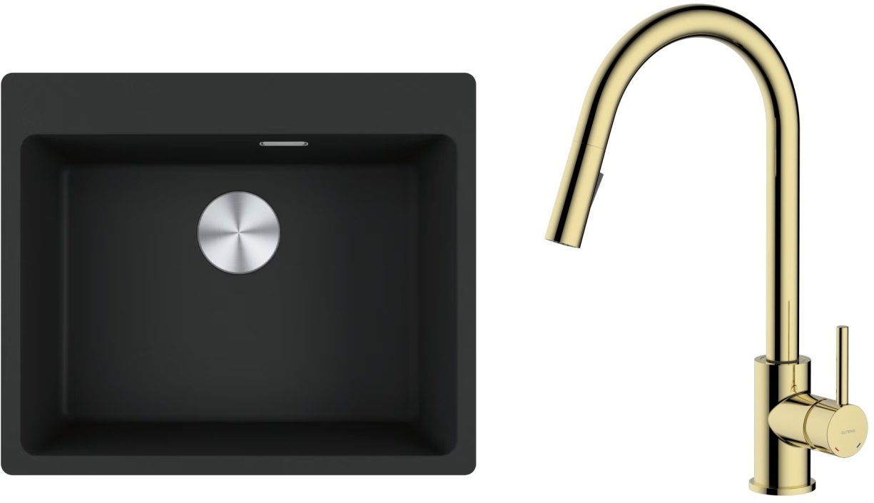 Set lavello in granito Franke Maris 114.0661.699, rubinetto da cucina Oltens Litla 35204800