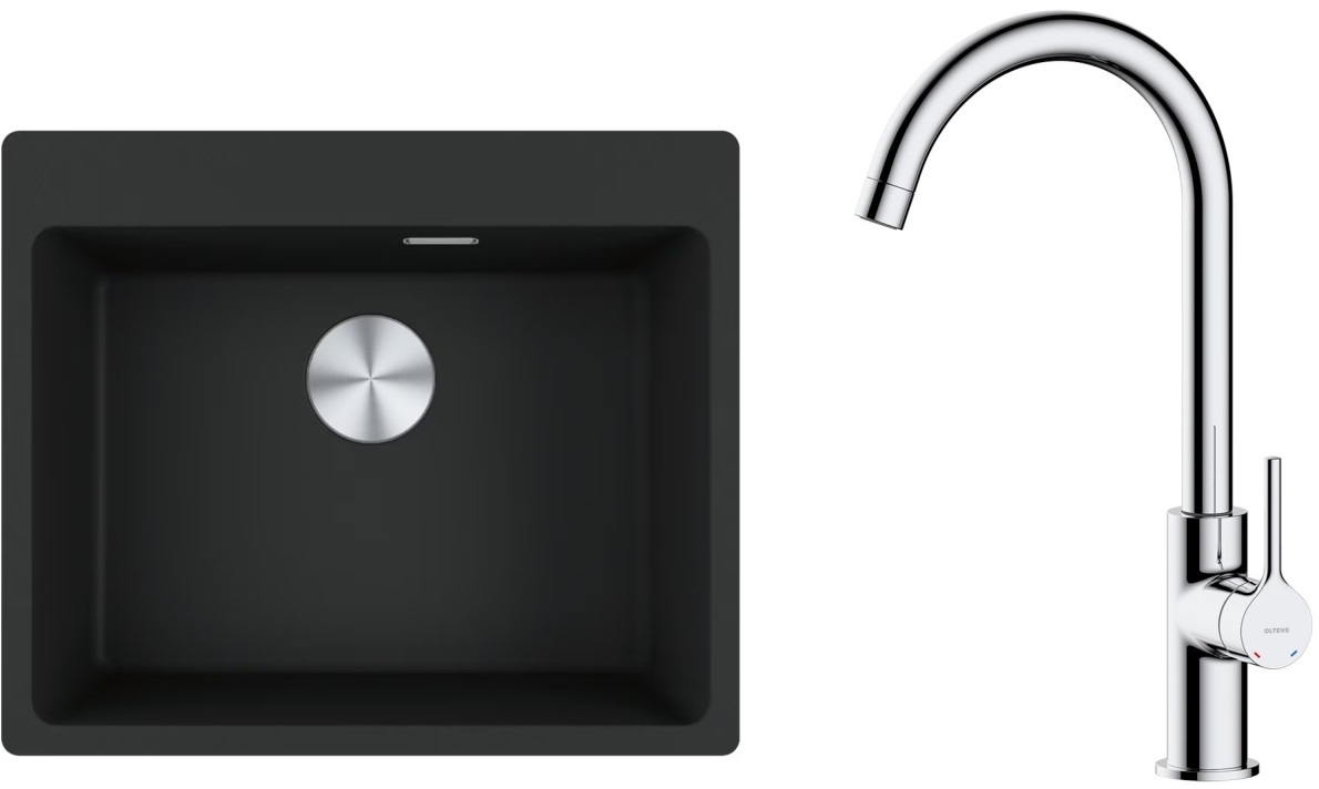 Set lavello in granito Franke Maris 114.0661.699, rubinetto da cucina Oltens Skafta 35206100