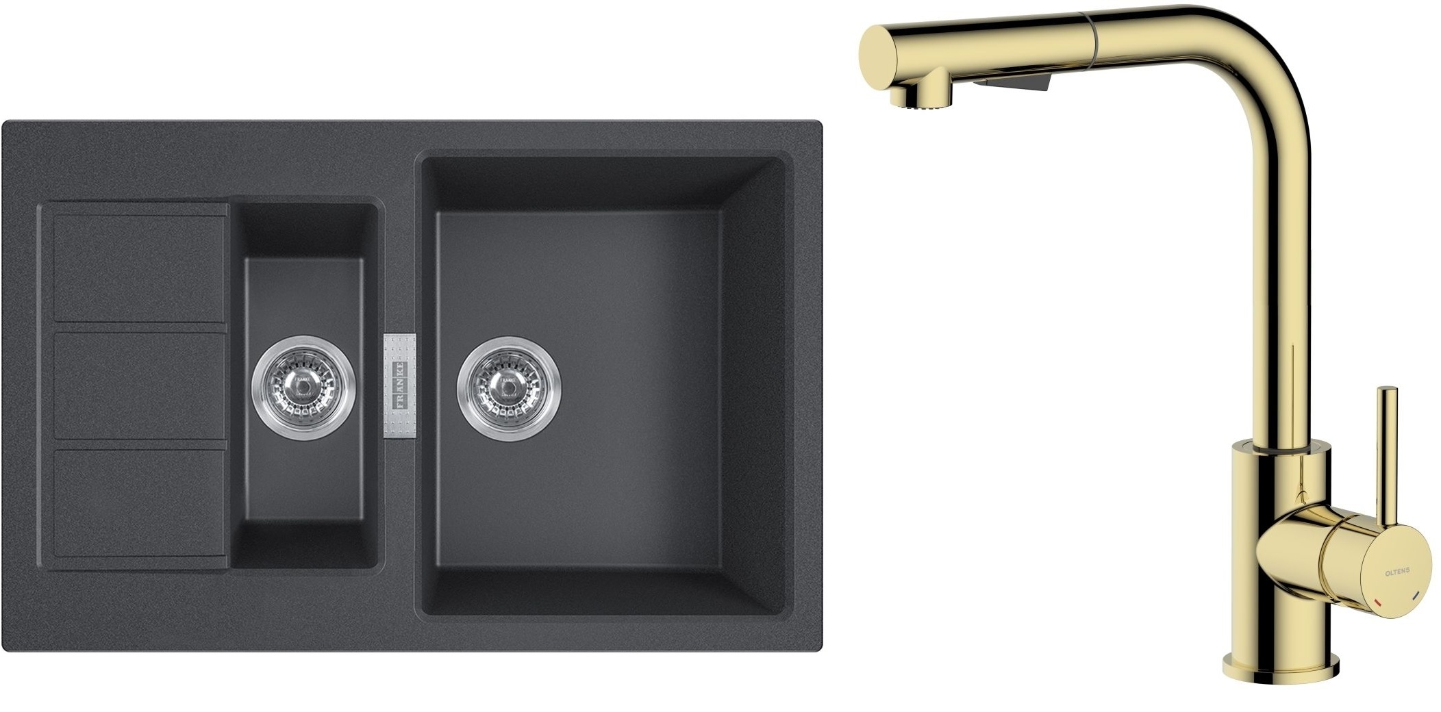 Set rubinetto da cucina Oltens Myvat 35205800, lavello Tectonite Franke Sirius 2.0 143.0618.687