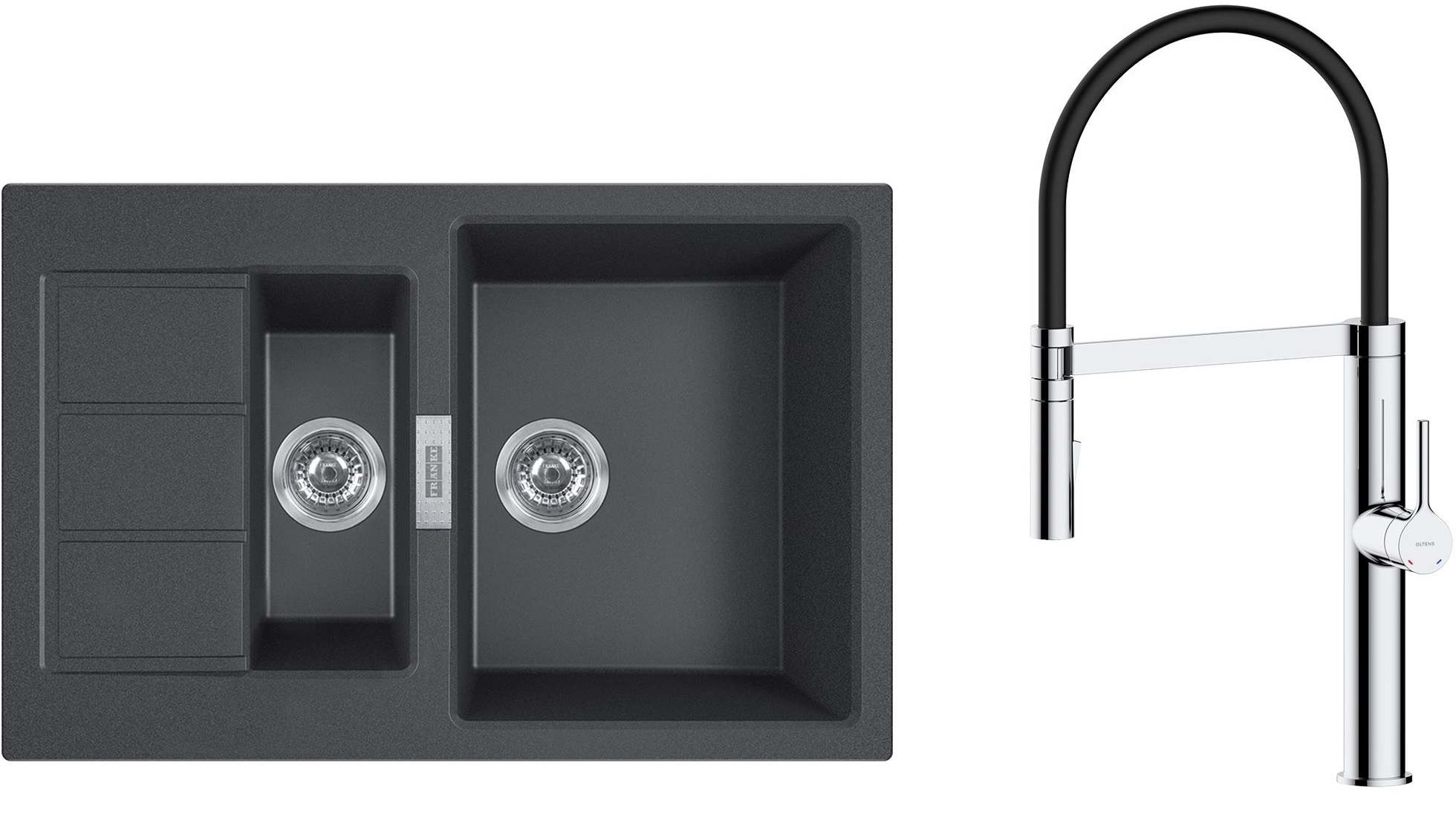 Set rubinetto da cucina Oltens Borga 35207100, lavello Tectonite Franke Sirius 2.0 143.0618.687