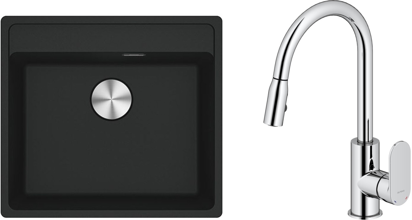 Set lavello in granito Franke Maris 114.0661.642, rubinetto da cucina Oltens Lista 35202100